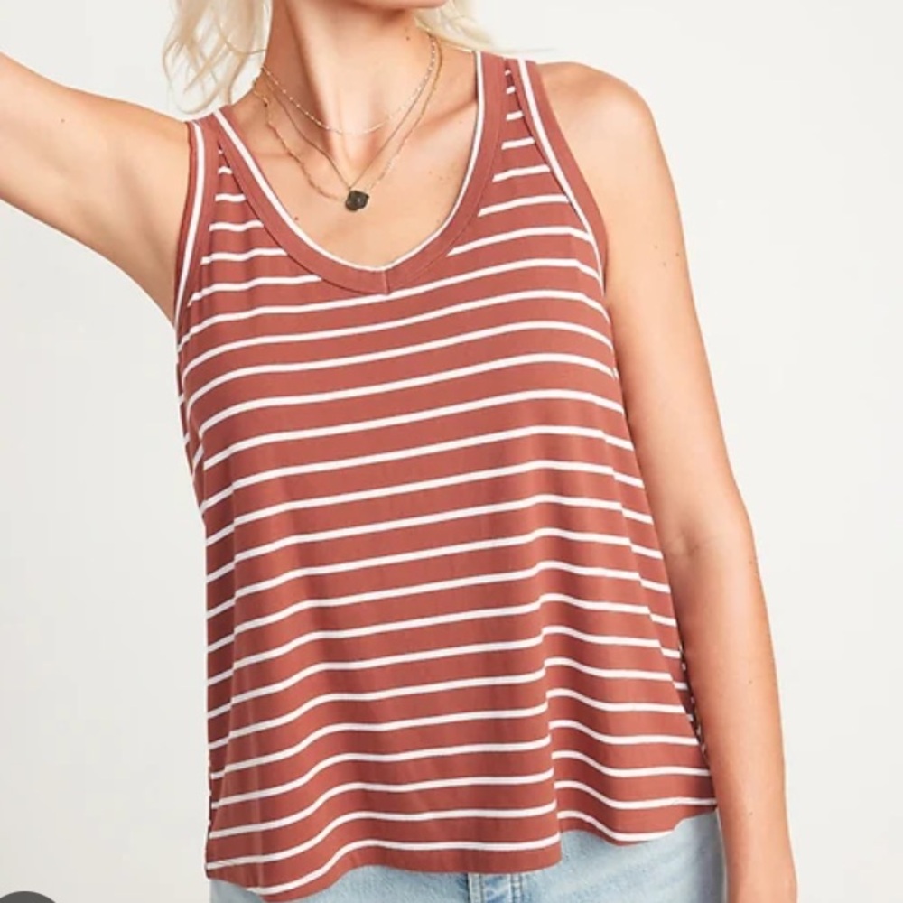 Old Navy Rust and White Striped V-Neck Tank